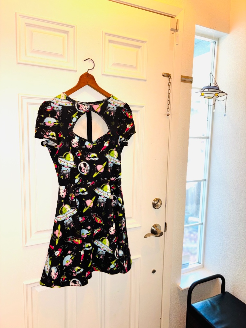 Sourpuss Clothing Alien UFO Space RARE Mini Dress w/ Cut Out bust Sz Small - Picture 4 of 10
